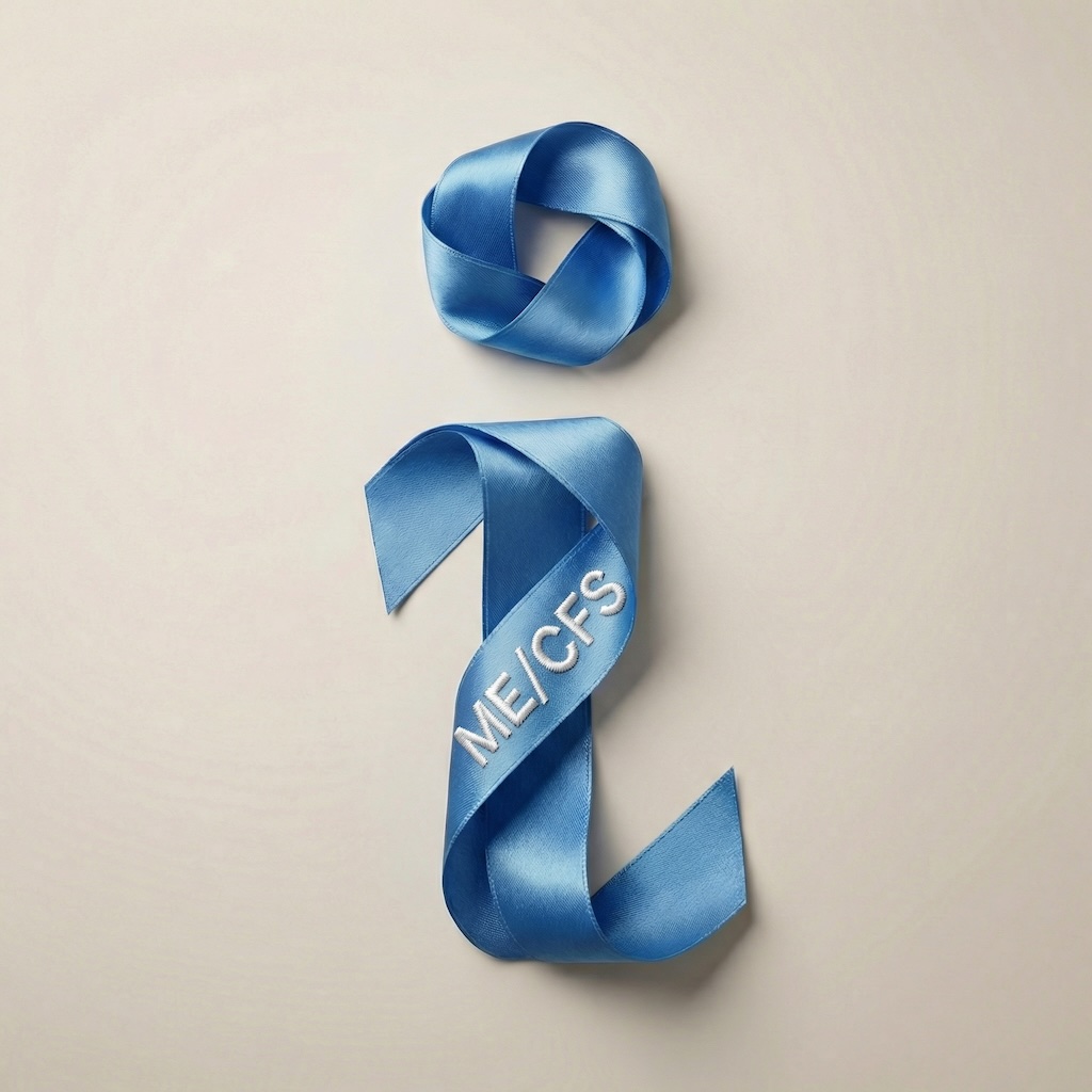Blaues Band in Form des Buchstabens I mit der Aufschrift ME/CFS